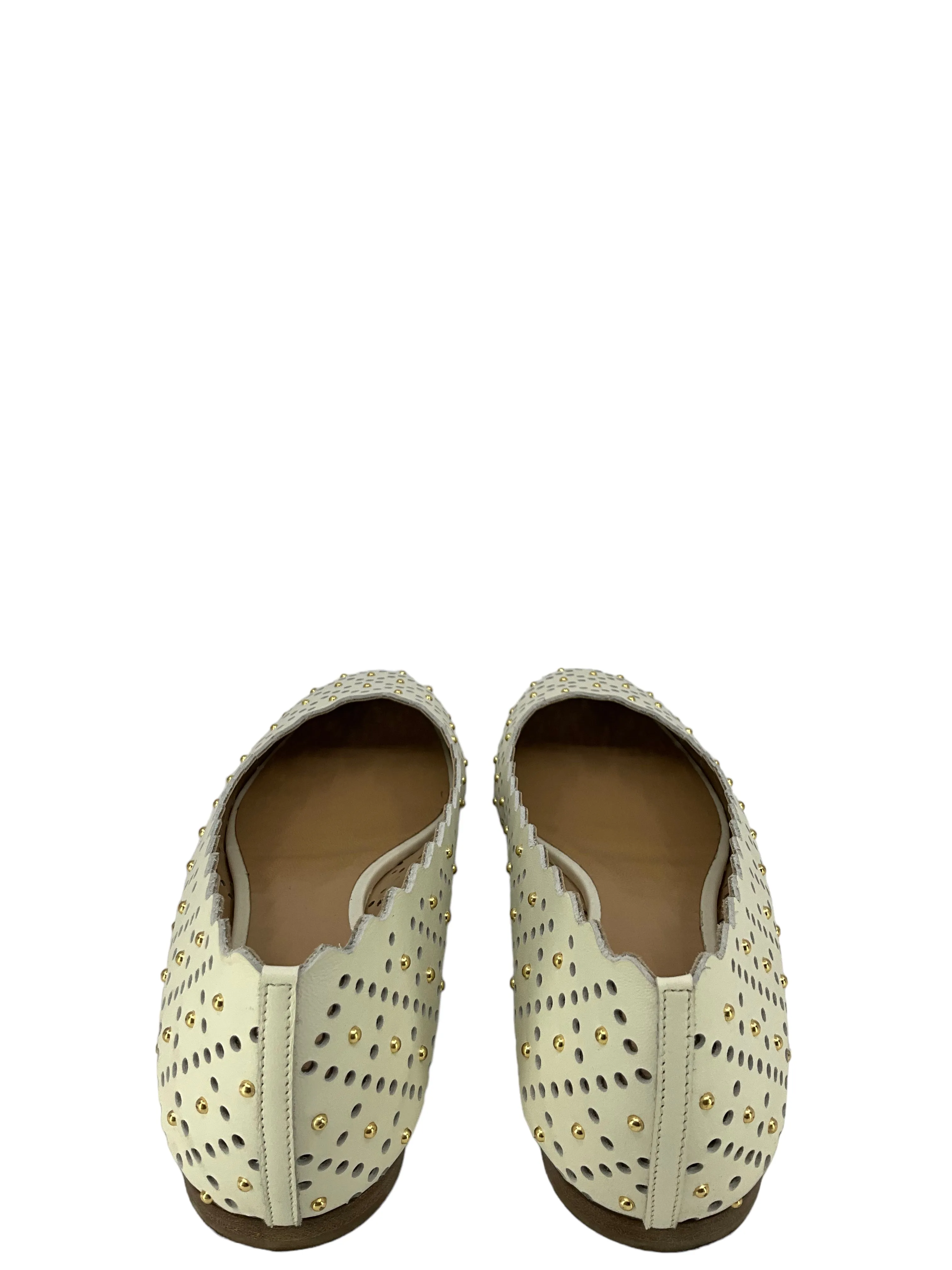 Chloe White Laser-cut Studded Leather Flats, Size 11, Women's Shoes