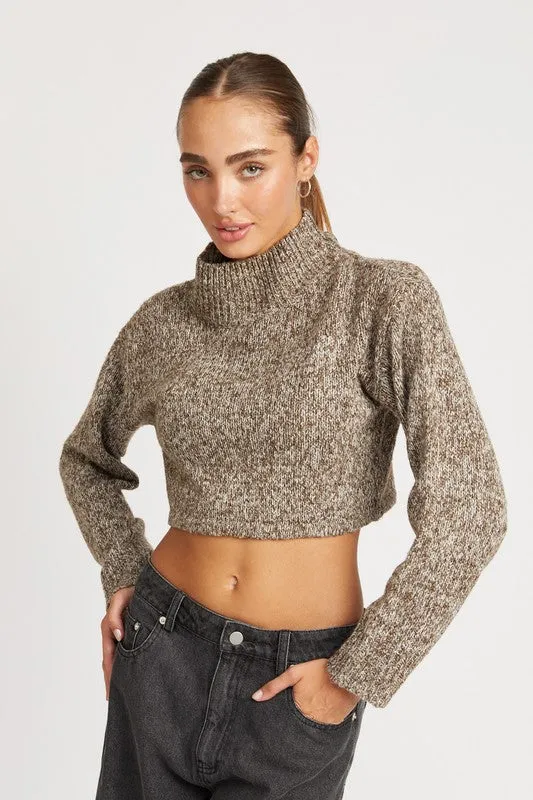 Contrasting Turtle Neck Crop Top