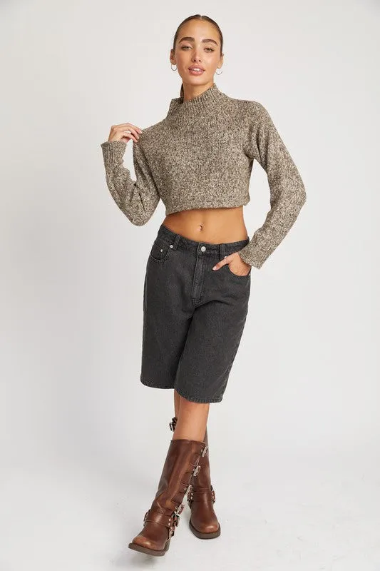 Contrasting Turtle Neck Crop Top