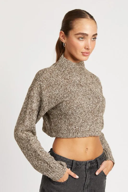 Contrasting Turtle Neck Crop Top