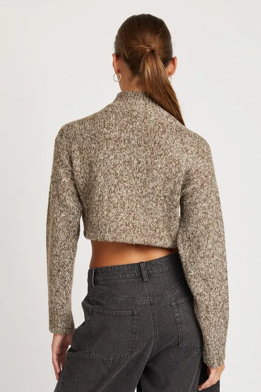 Contrasting Turtle Neck Crop Top