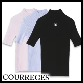 Courreges | Rib Plain Short Sleeves Logo V-neck and Crew neck