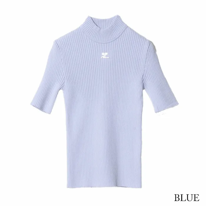 Courreges | Rib Plain Short Sleeves Logo V-neck and Crew neck