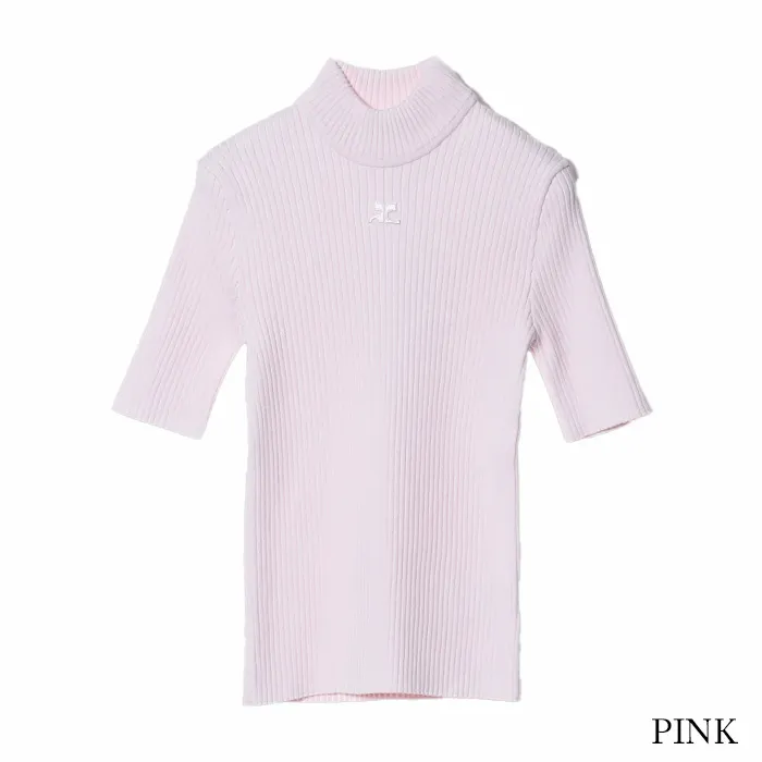 Courreges | Rib Plain Short Sleeves Logo V-neck and Crew neck