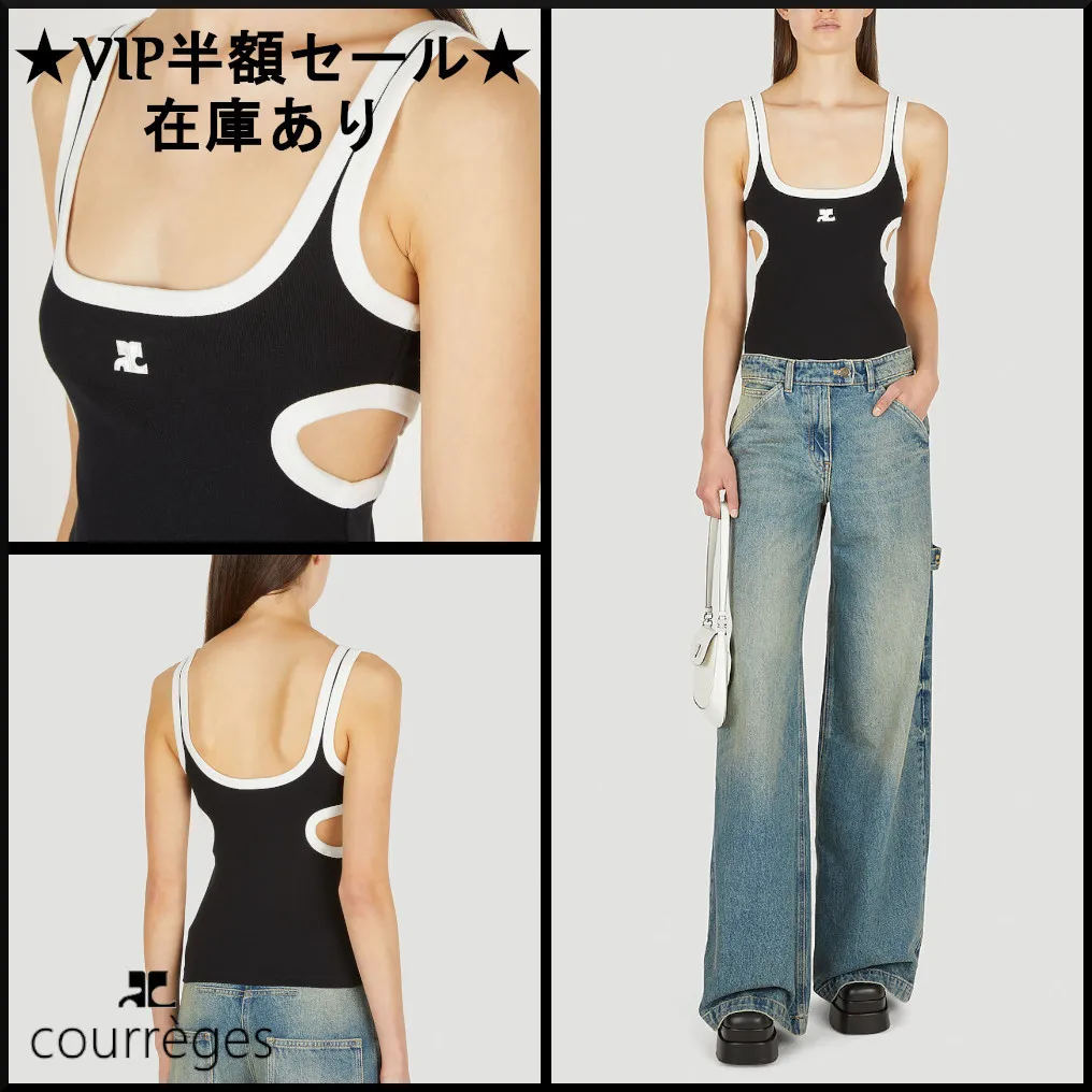 Courreges Cotton Logo Tanks & Camisoles Outlet - Rib Plain