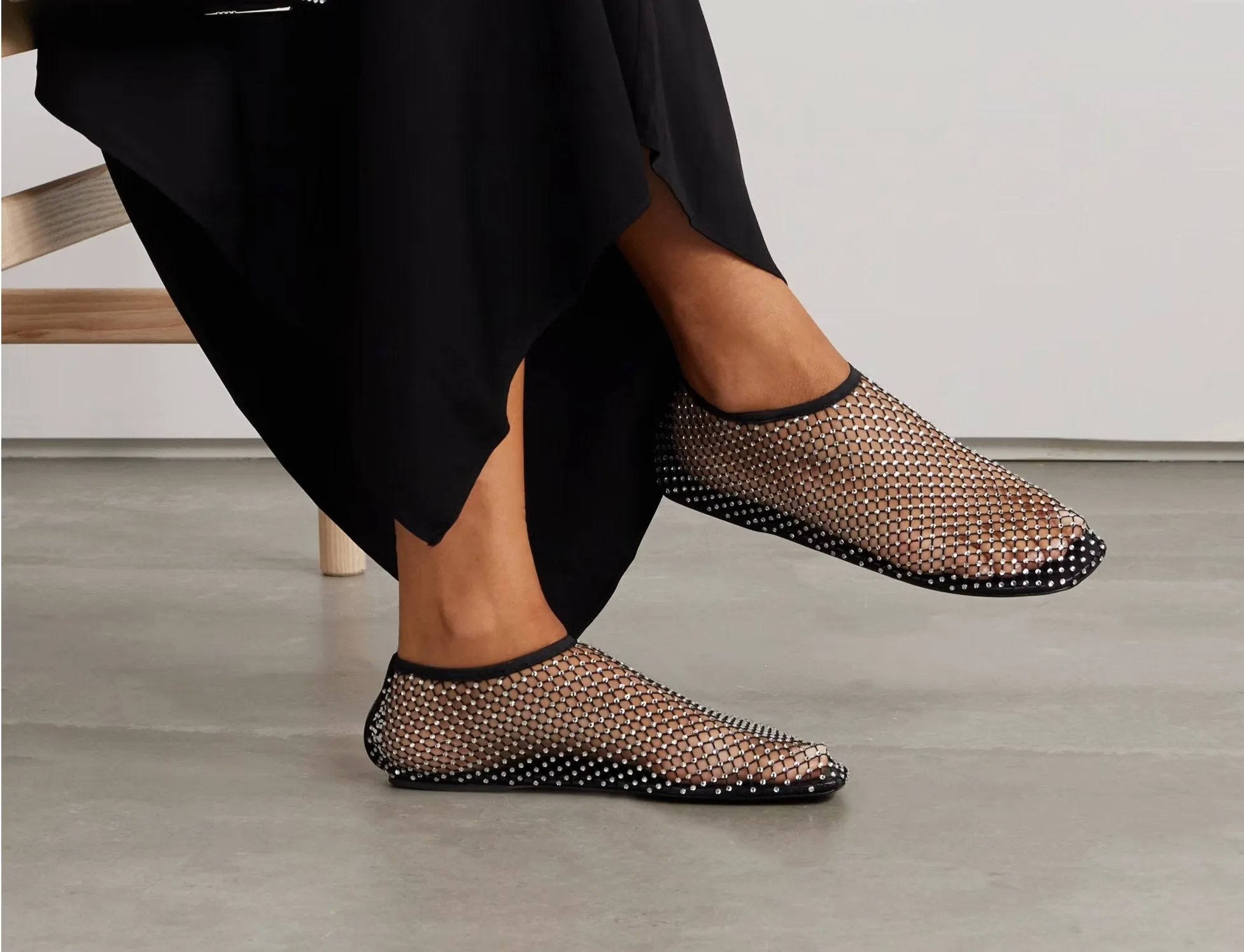 Crystal Mesh Ballet Flats with Embellishments