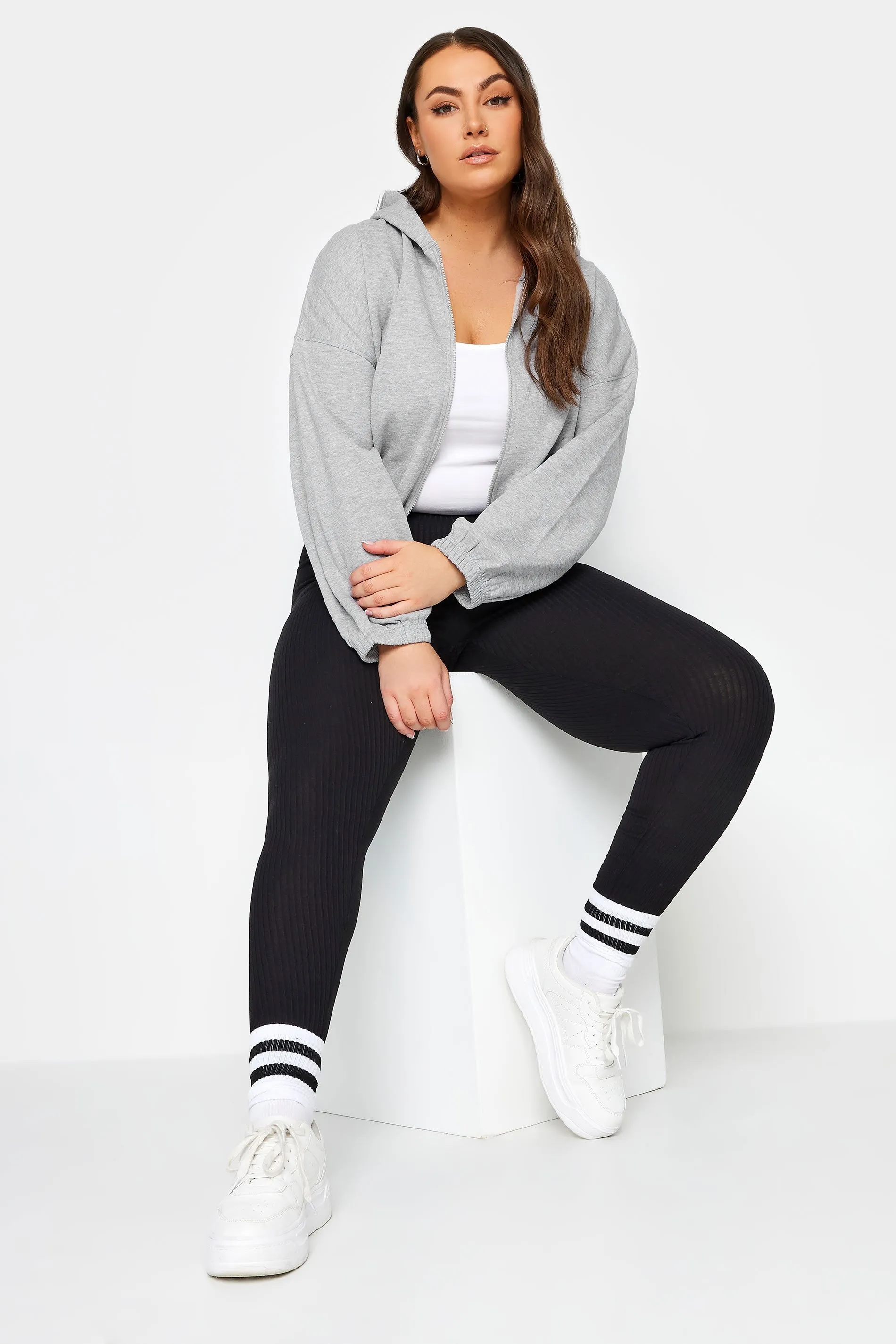 CURVE Grey Cropped Hoodie With Zip - LIMITED COLLECTION