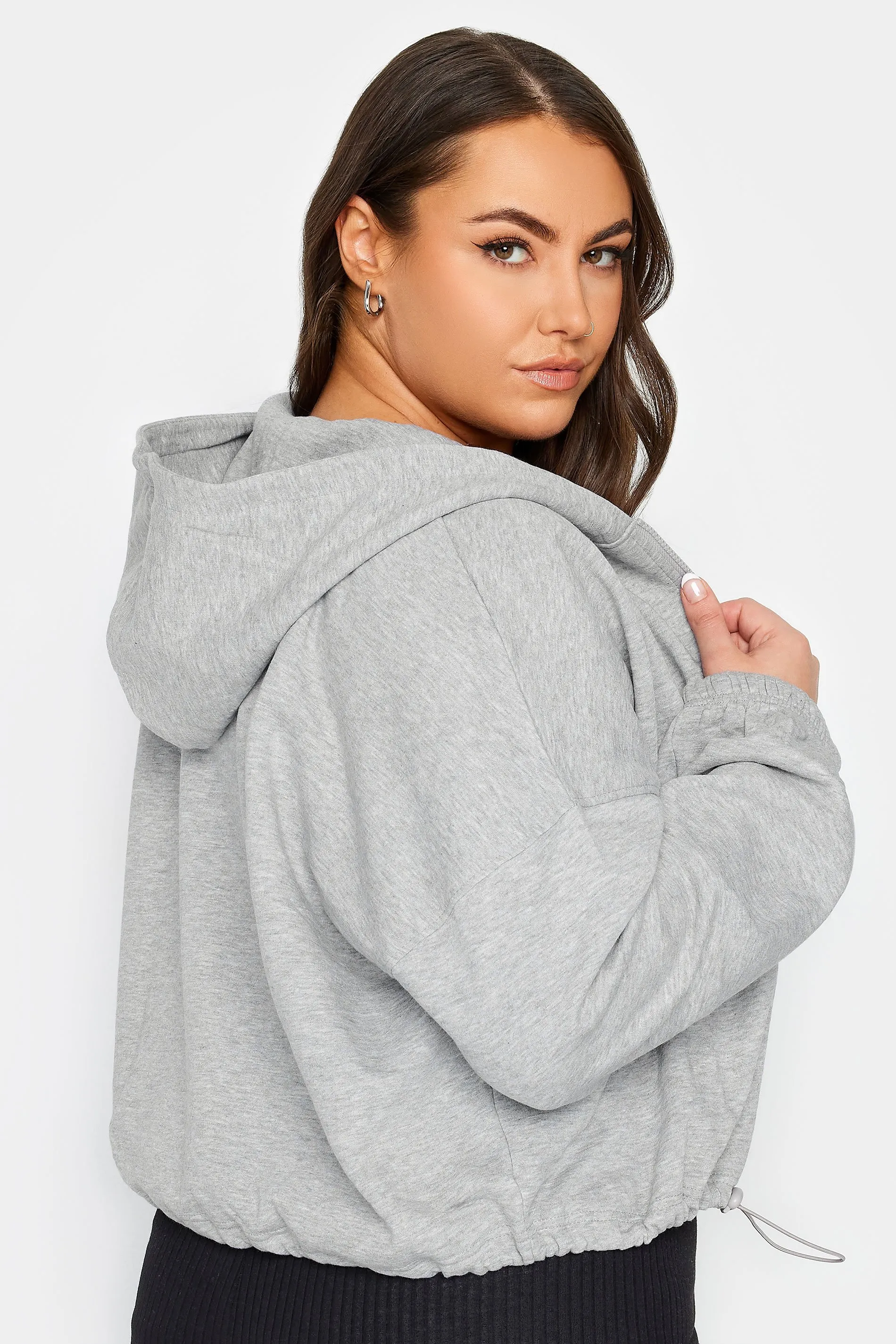 CURVE Grey Cropped Hoodie With Zip - LIMITED COLLECTION