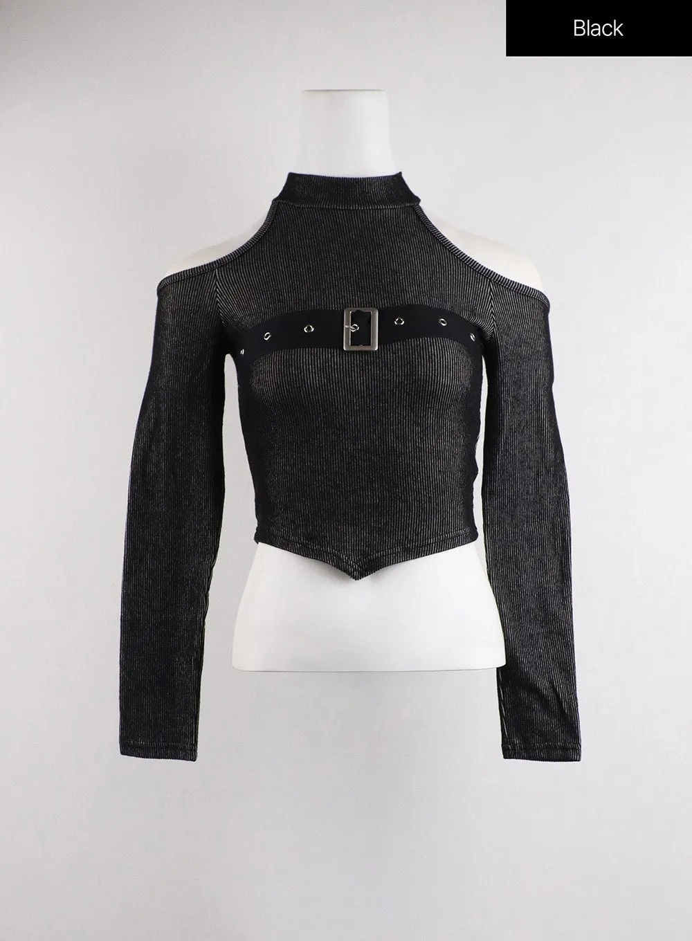 Cut-Out Turtle Neck Belt Crop Top CJ416