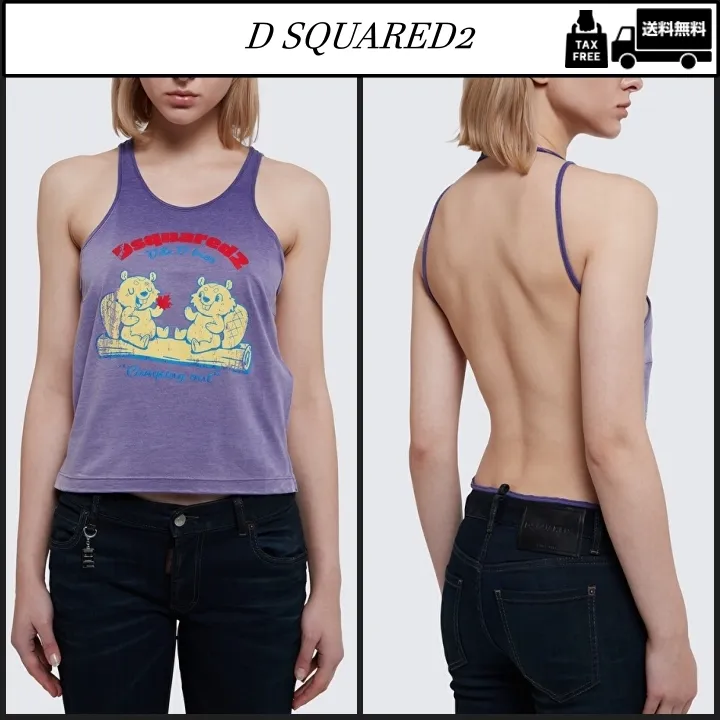 D Squared2 rib cotton logo tanks and camisoles