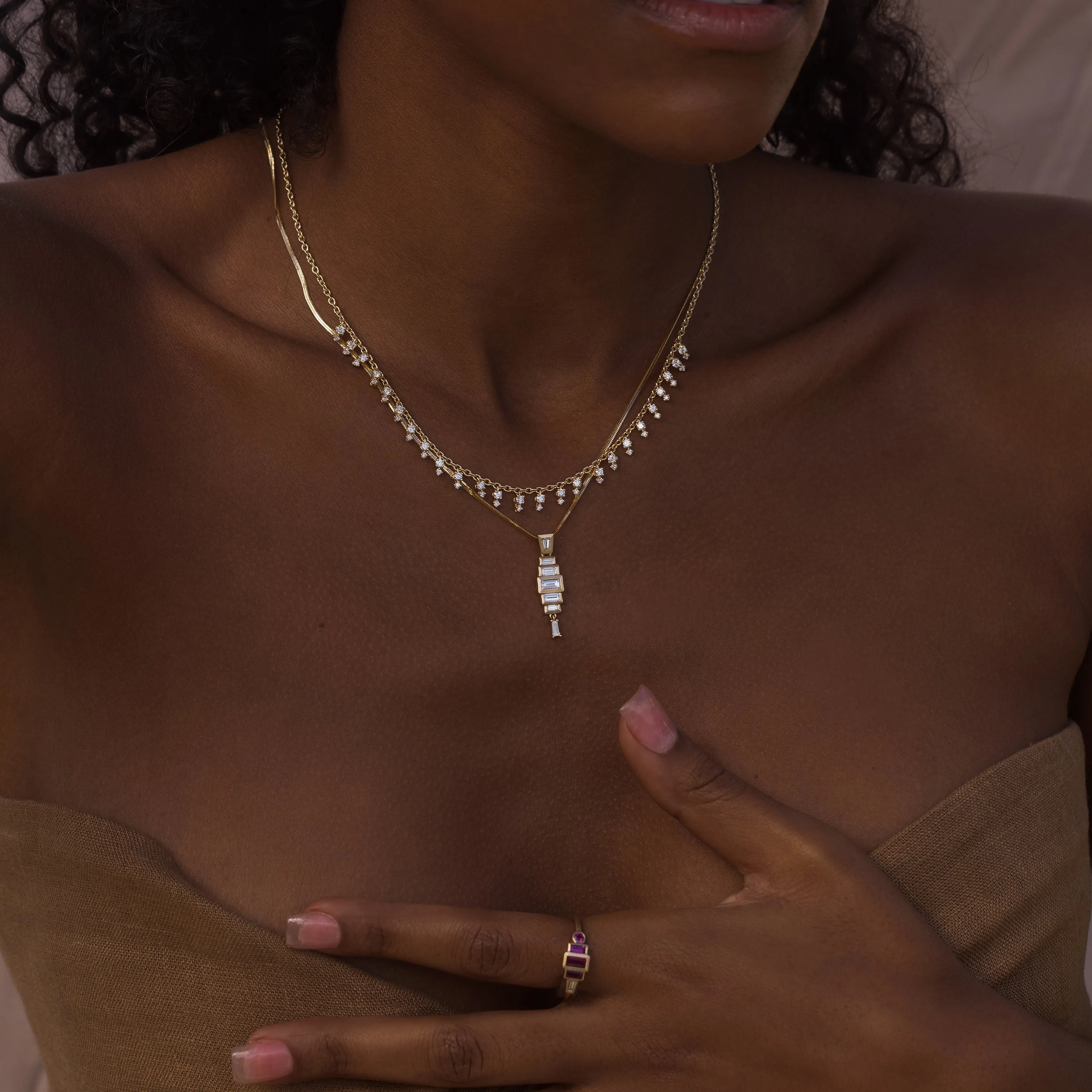 Diamond Baguette Stackable Necklace