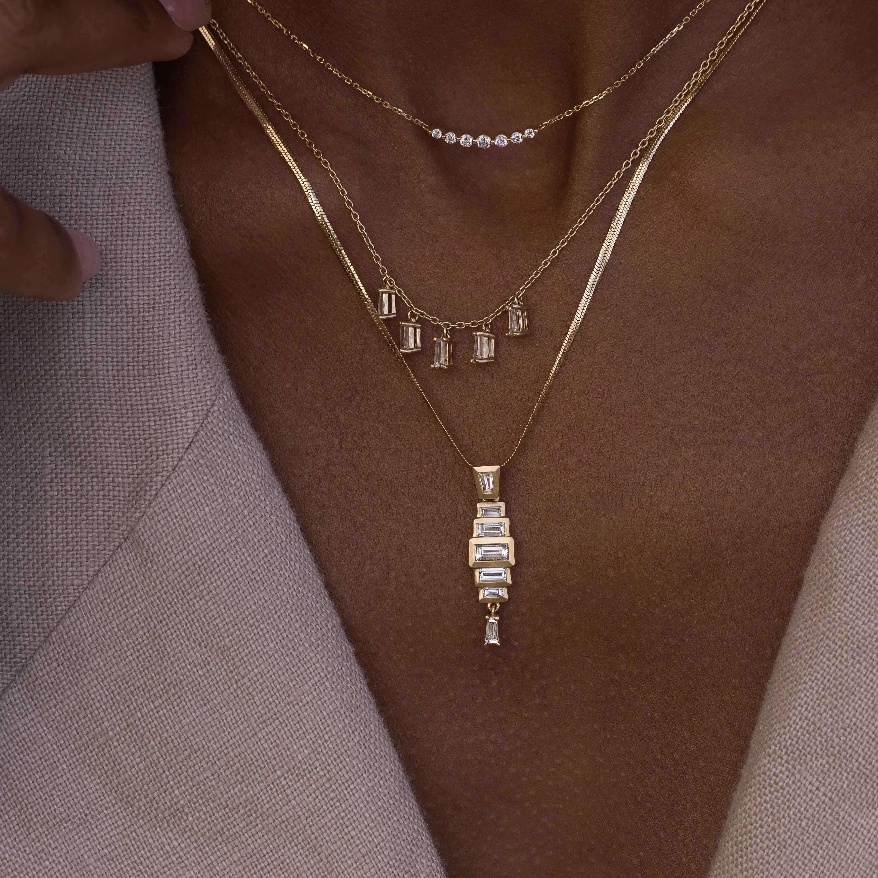 Diamond Baguette Stackable Necklace