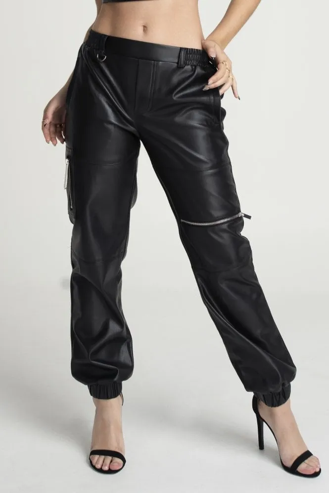 Double Second Black Vegan Leather Utility Pants