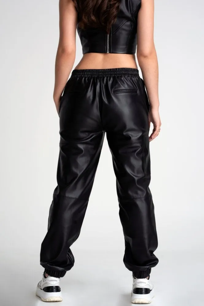 Double Second Black Vegan Leather Utility Pants