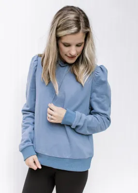 Dusty Blue Puff Shoulder Sweater