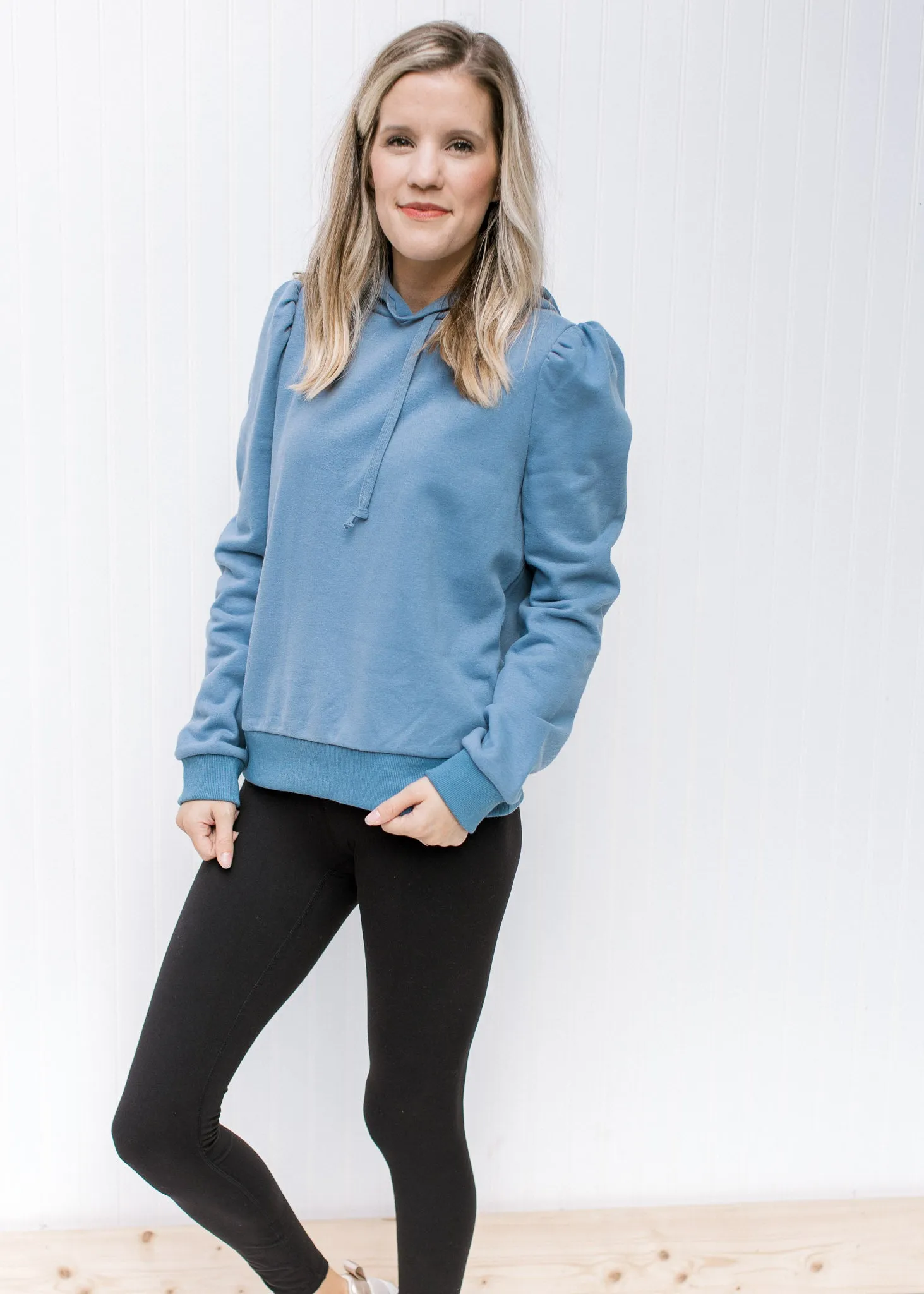 Dusty Blue Puff Shoulder Sweater