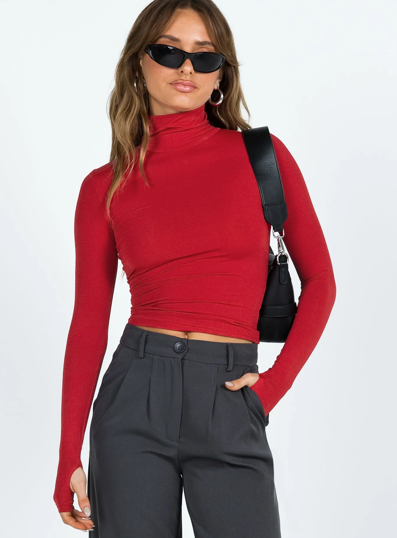 Elysium Turtleneck Top - Long Sleeve - Red