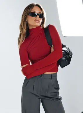 Elysium Turtleneck Top - Long Sleeve - Red