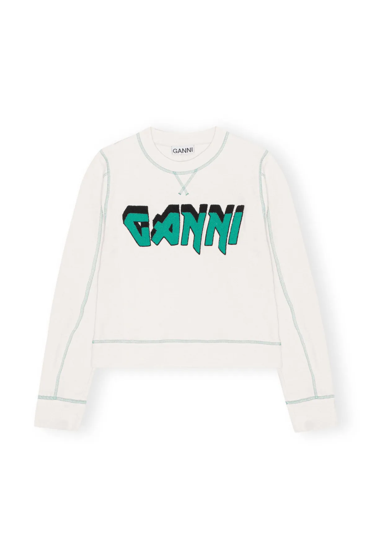 Ganni Cotton Logo Hoodies & Sweatshirts with Ribbed Long Sleeves