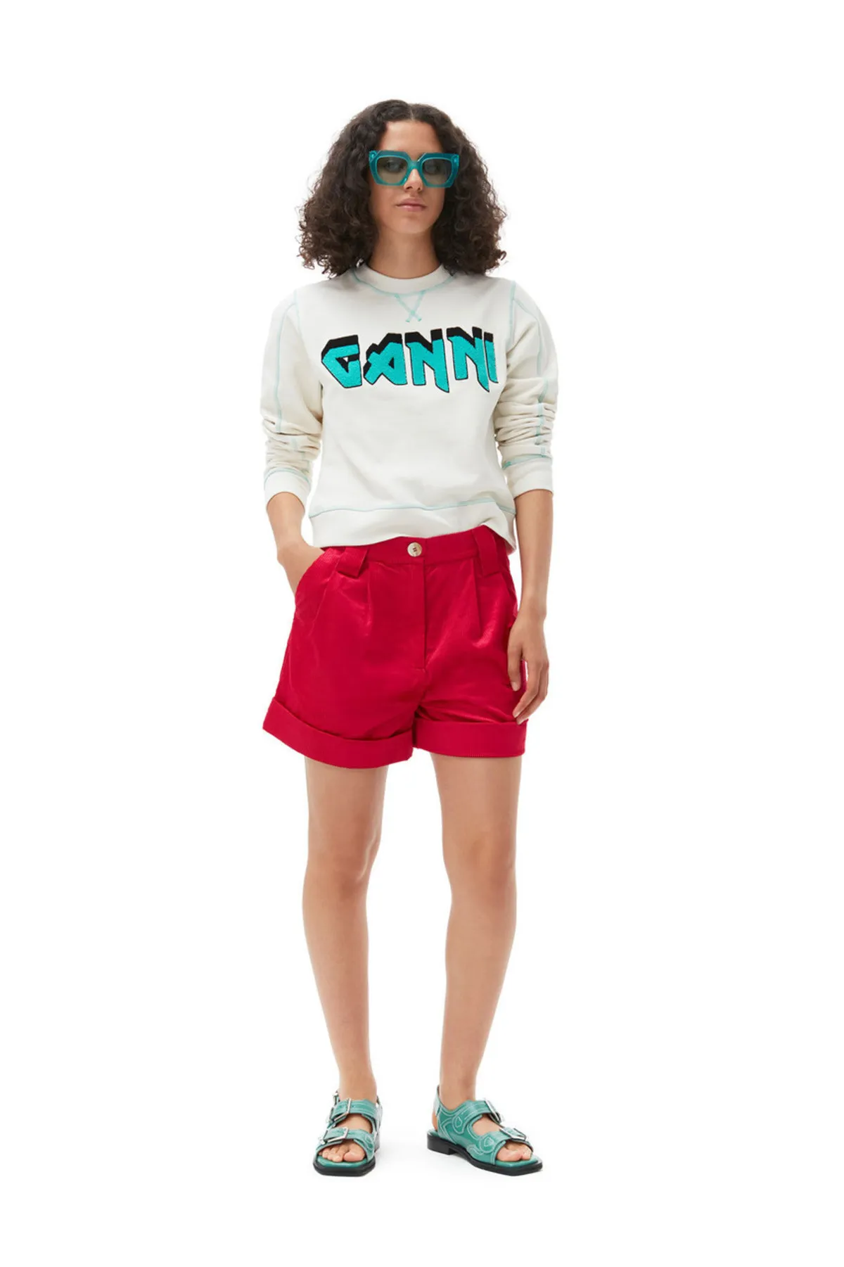 Ganni Cotton Logo Hoodies & Sweatshirts with Ribbed Long Sleeves