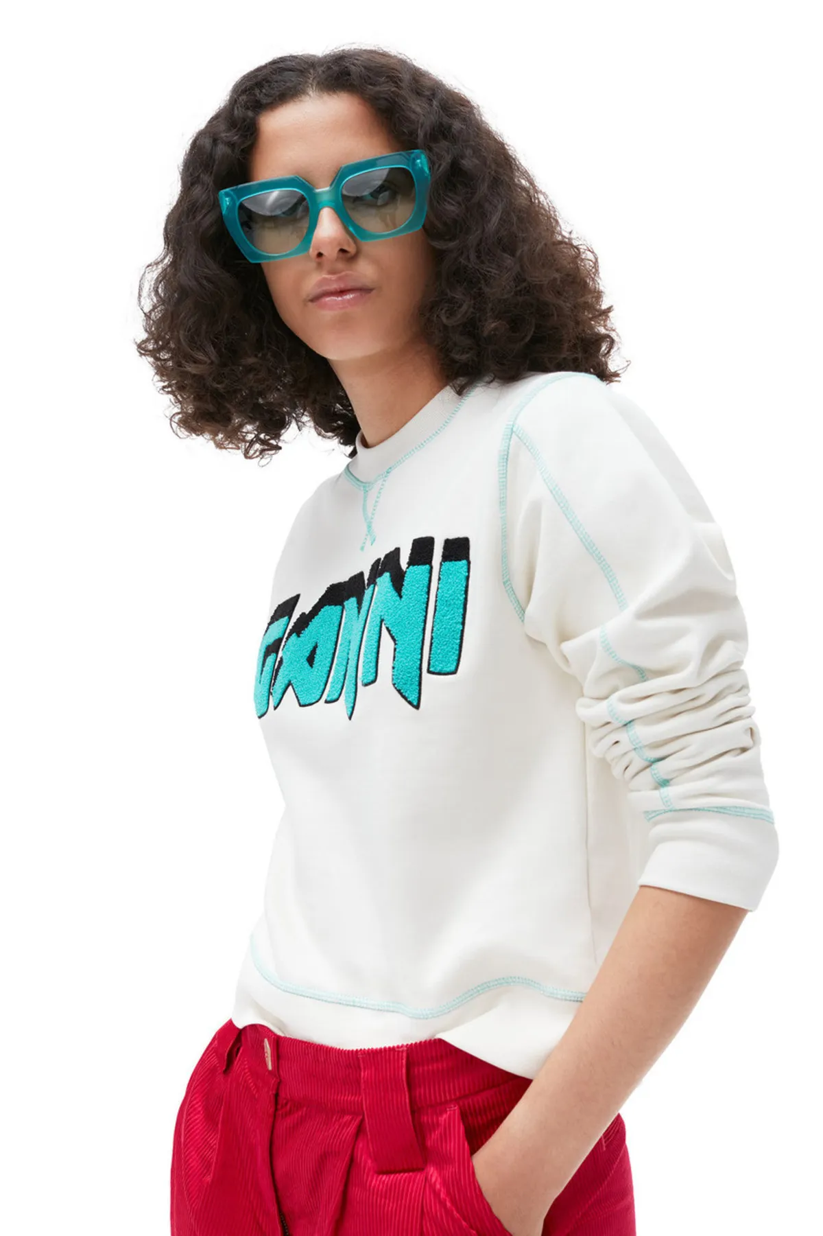 Ganni Cotton Logo Hoodies & Sweatshirts with Ribbed Long Sleeves