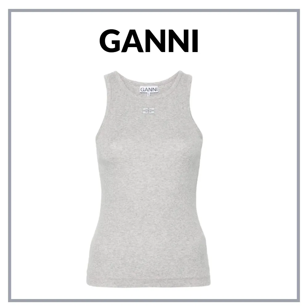 Ganni Rib Cotton Logo Tanks & Camisoles