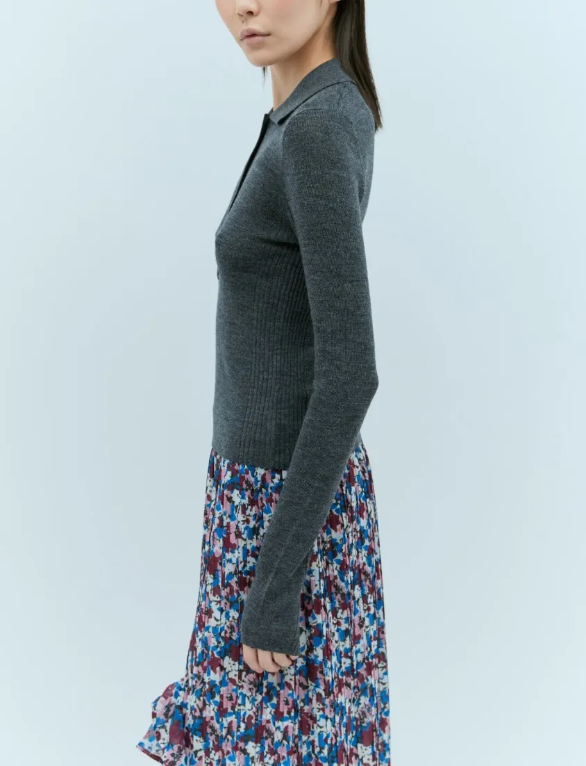 Ganni wool rib long sleeves v-neck and crew neck