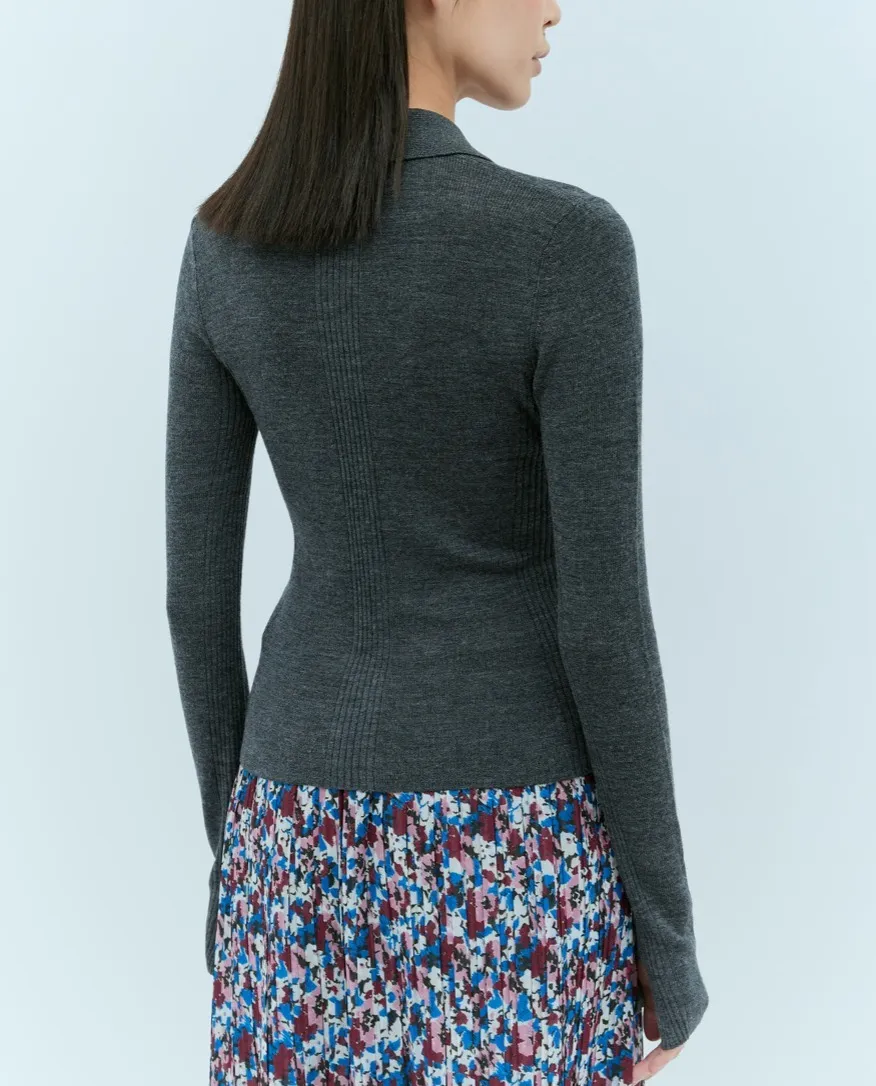 Ganni wool rib long sleeves v-neck and crew neck