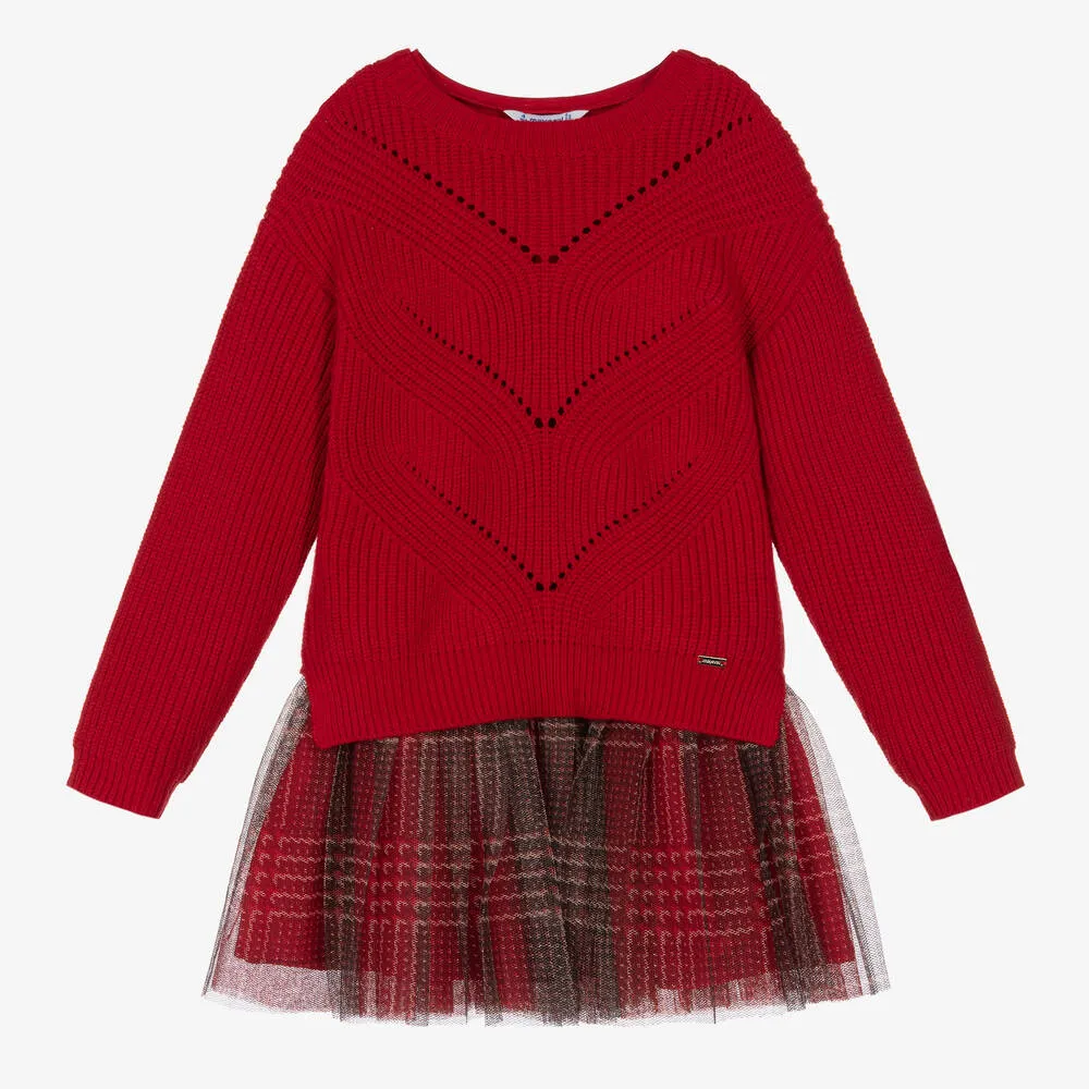 Girls Red Dress & Sweater Set