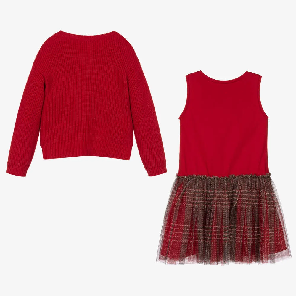 Girls Red Dress & Sweater Set