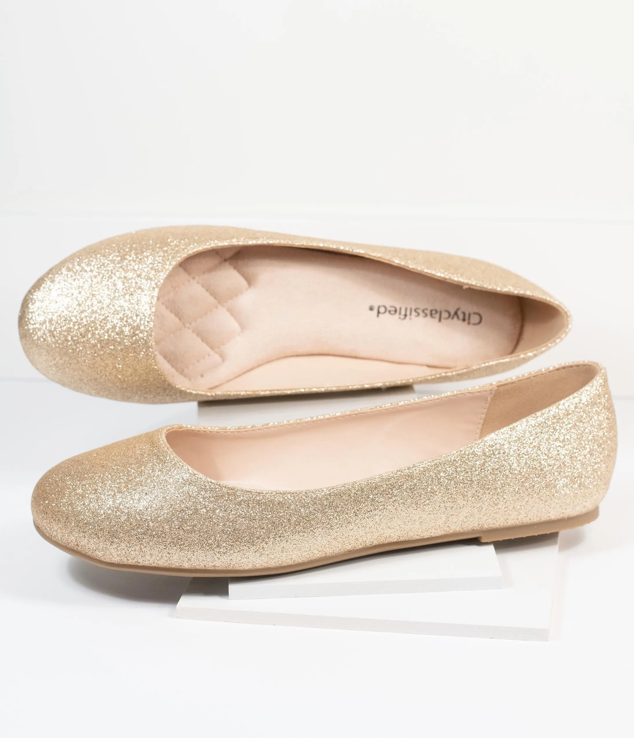 Golden Glitter Ballet Flats - Shimmering Gold Ballet Flat Shoes with Sparkle