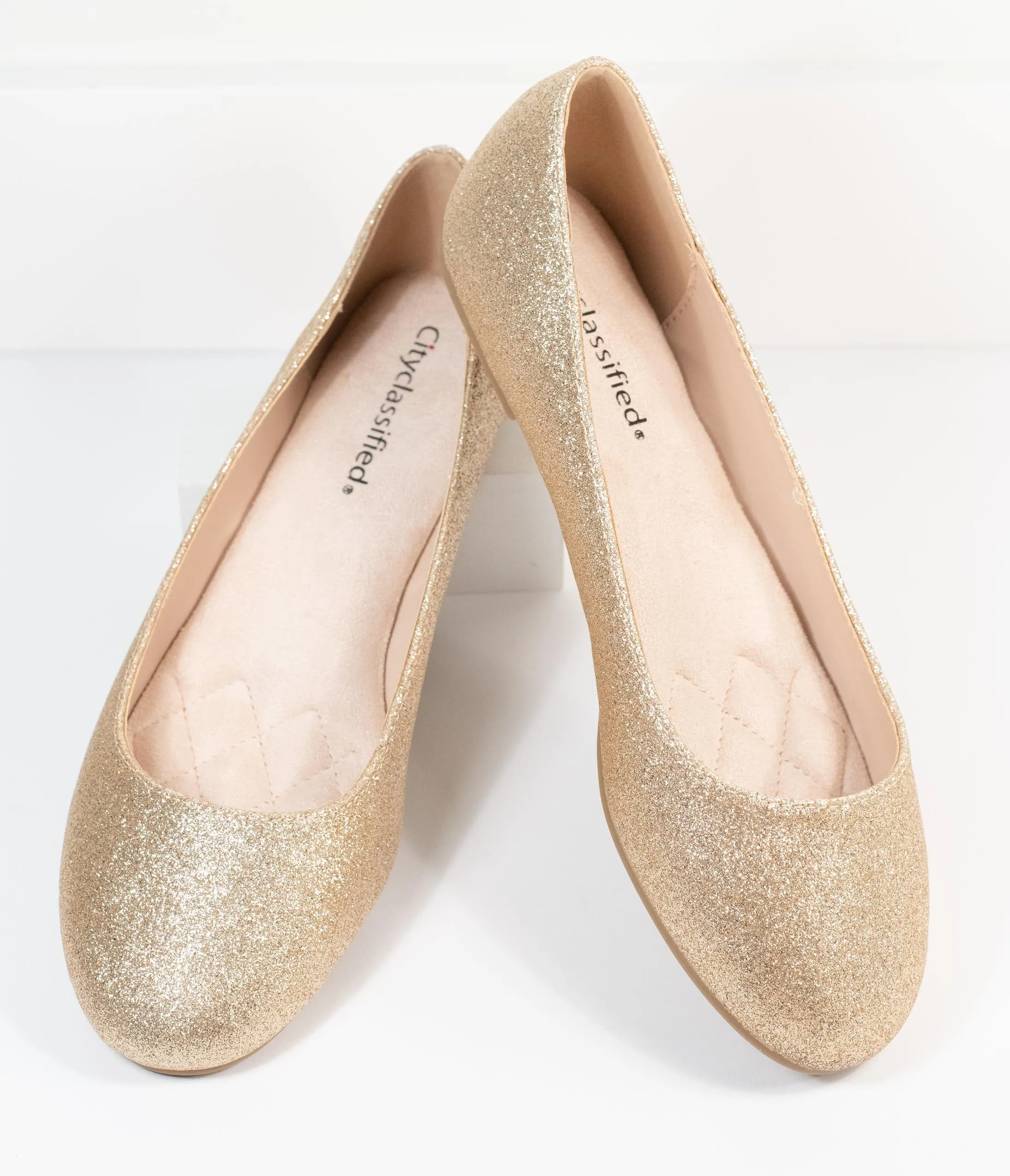 Golden Glitter Ballet Flats - Shimmering Gold Ballet Flat Shoes with Sparkle