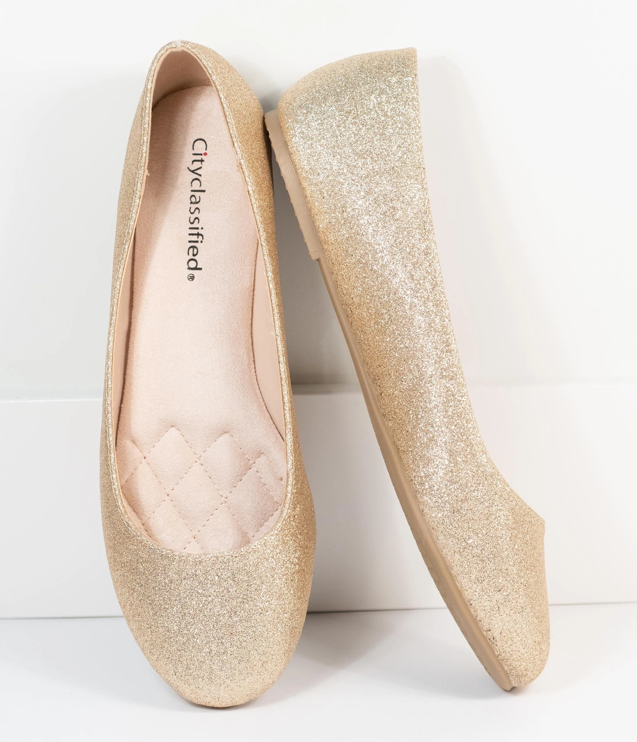 Golden Glitter Ballet Flats - Shimmering Gold Ballet Flat Shoes with Sparkle