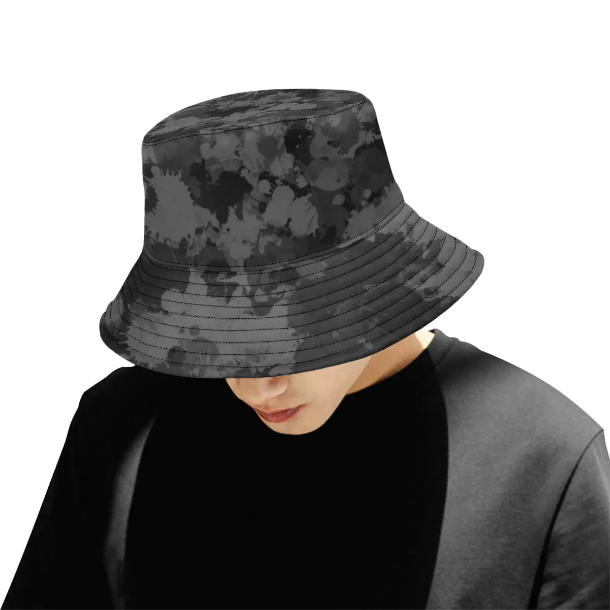 Grey and Black Paint Splatter Bucket Hat - Shop Now