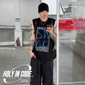 HOLY IN CODE  |Unisex Street Style Cotton Oversized Logo Military Tanks