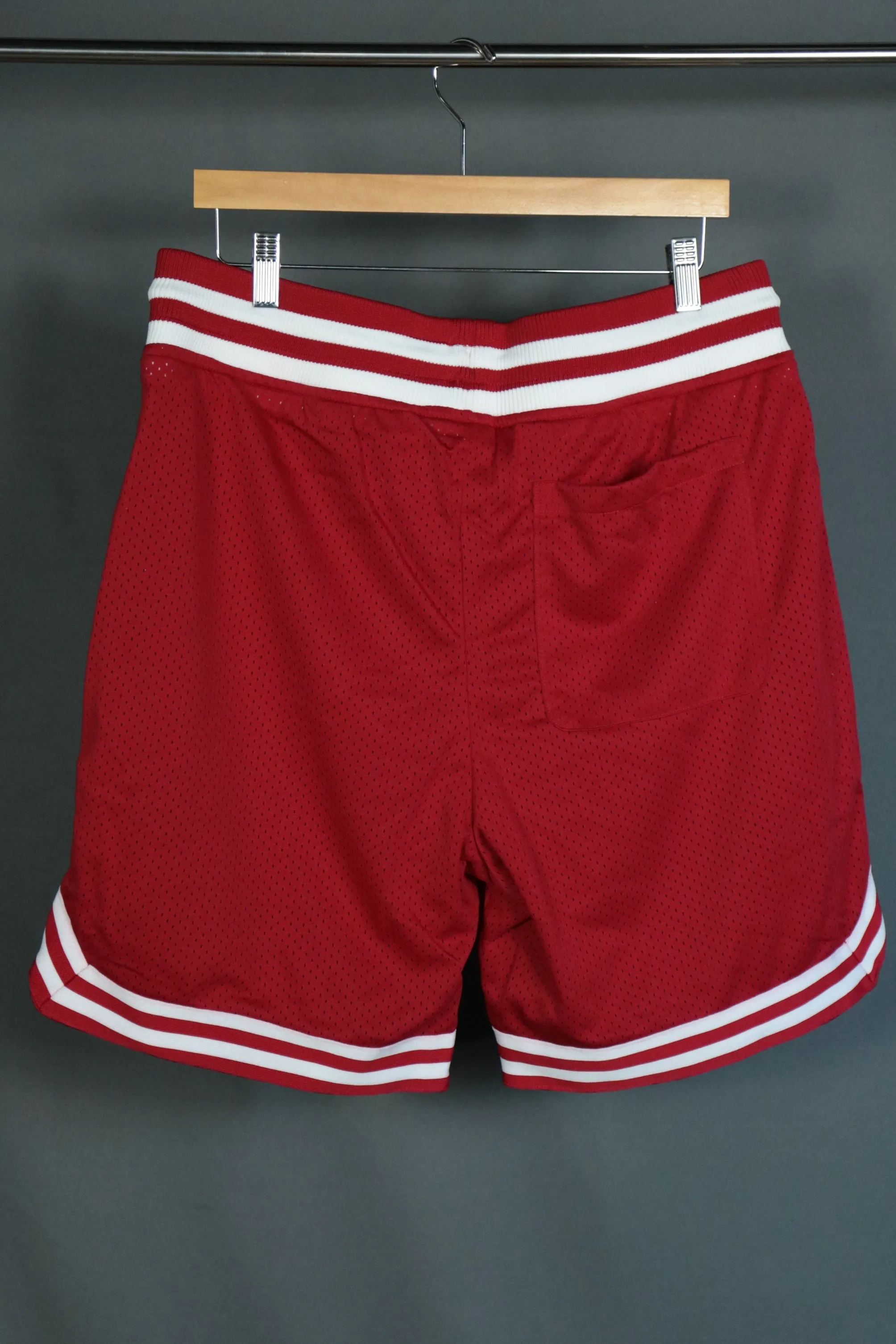 Jordan Craig basketball shorts, red and white, Houston, 8903SAA.