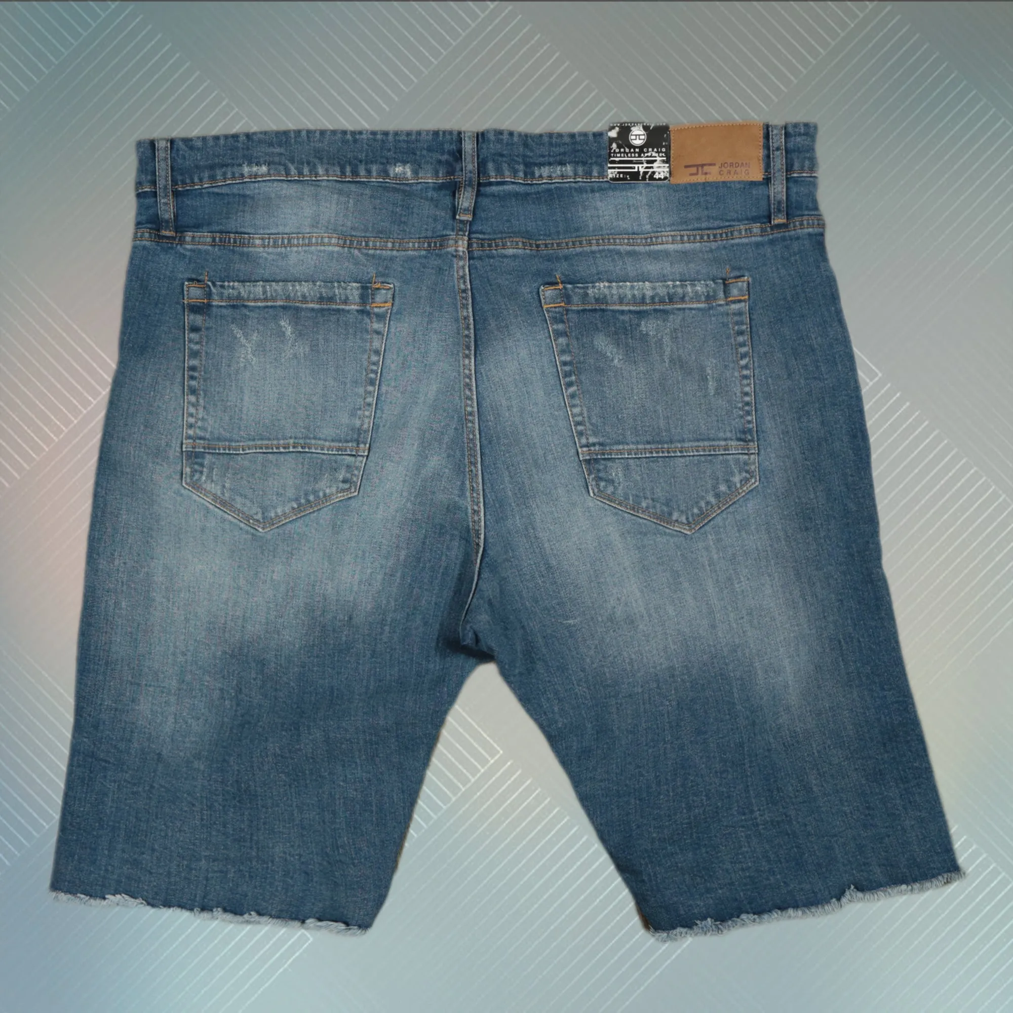 Jordan Craig distressed jean denim shorts medium blue.