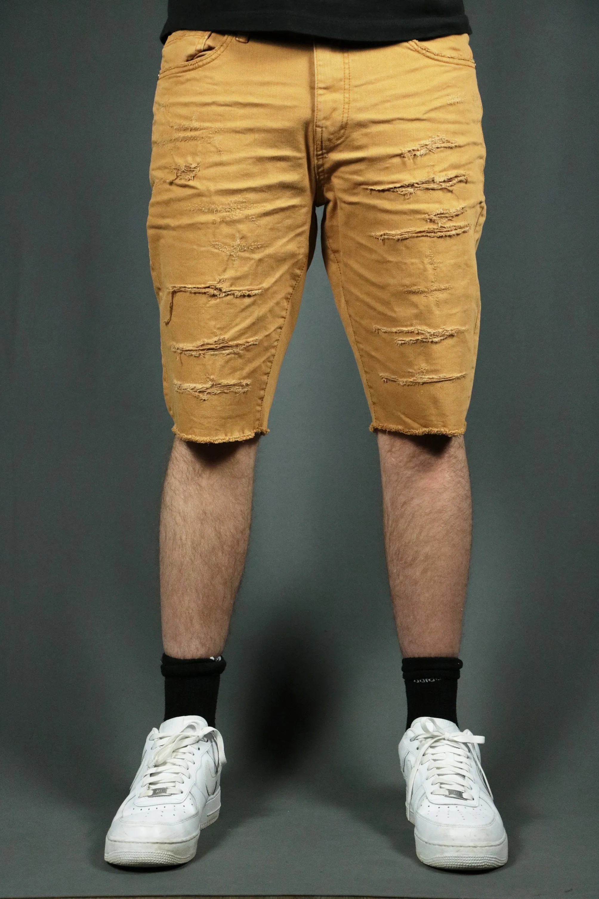 Khaki Distressed Shorts | Jordan Craig Ripped Shorts | Khaki Ripped Shorts