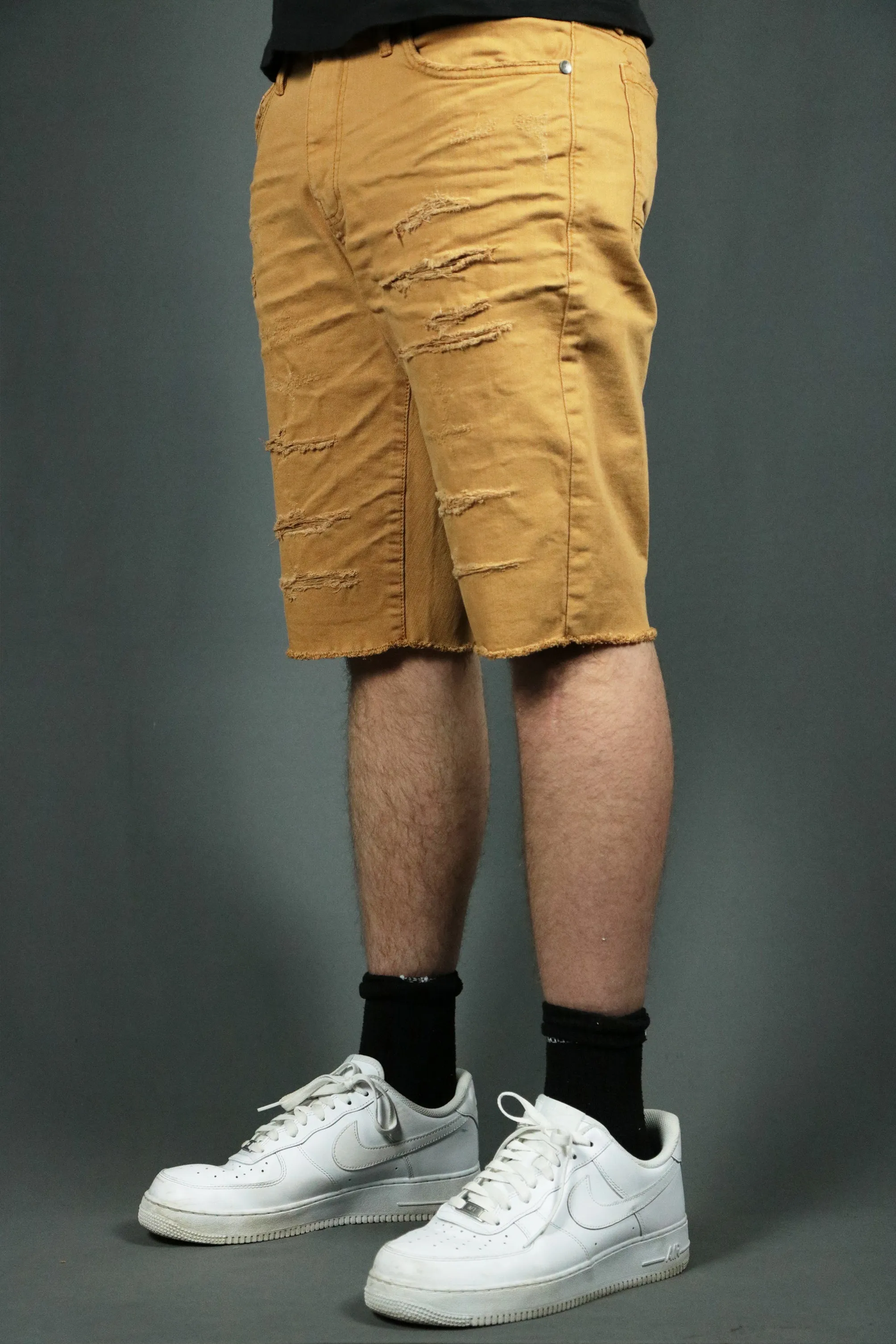 Khaki Distressed Shorts | Jordan Craig Ripped Shorts | Khaki Ripped Shorts