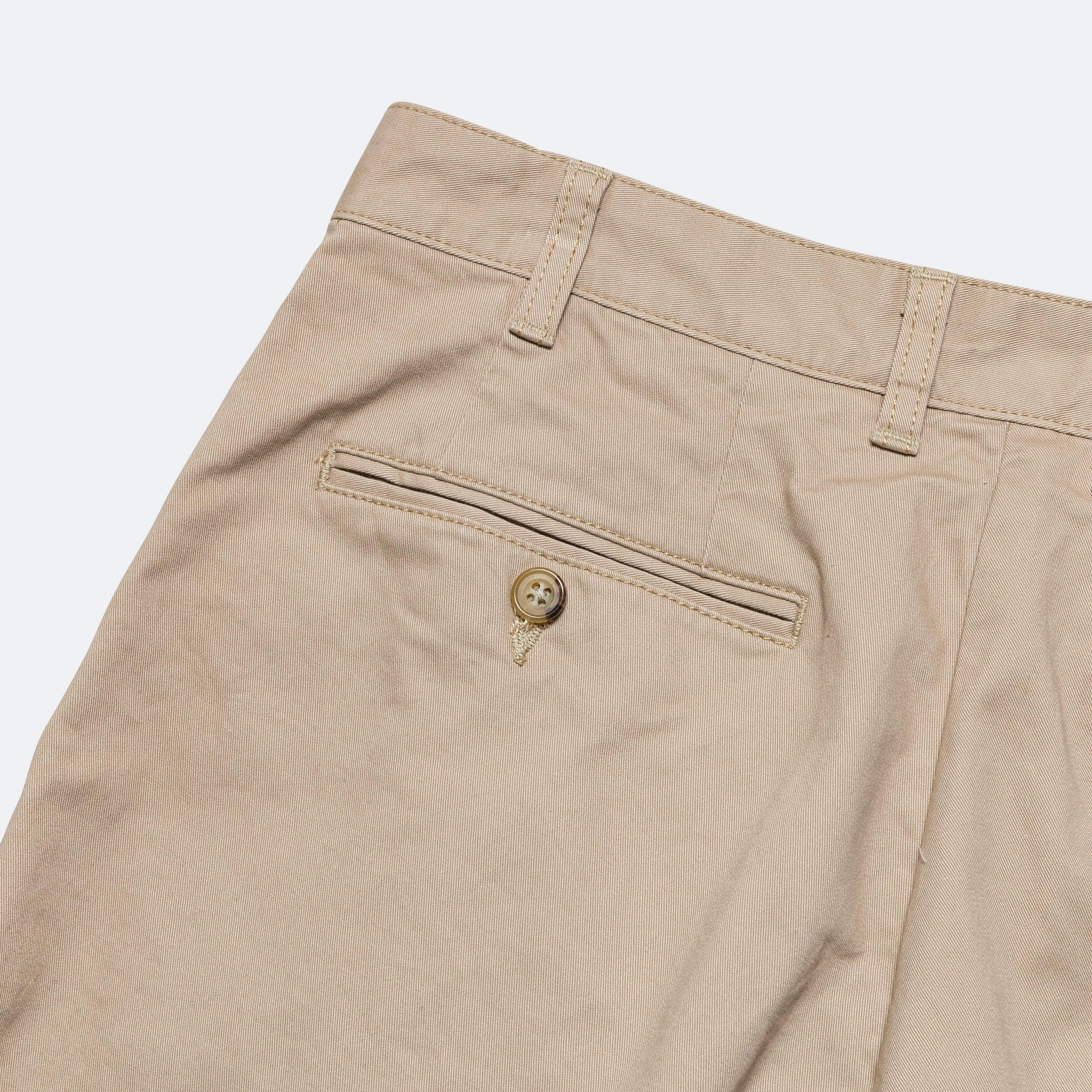 Khaki Twill Pants with 2 Pleats