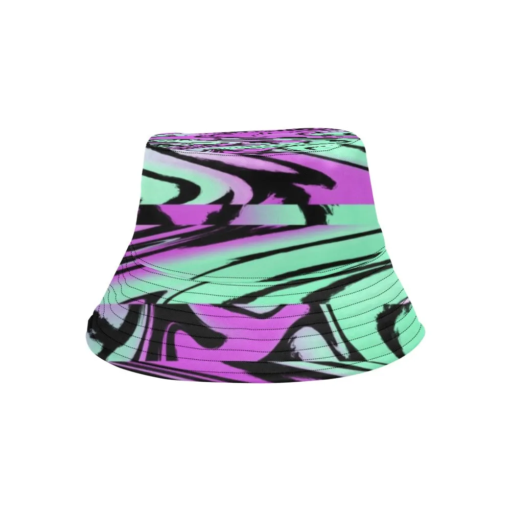 Lavender Mint UV Blacklight Reactive Rave Glitch Bucket Hat
