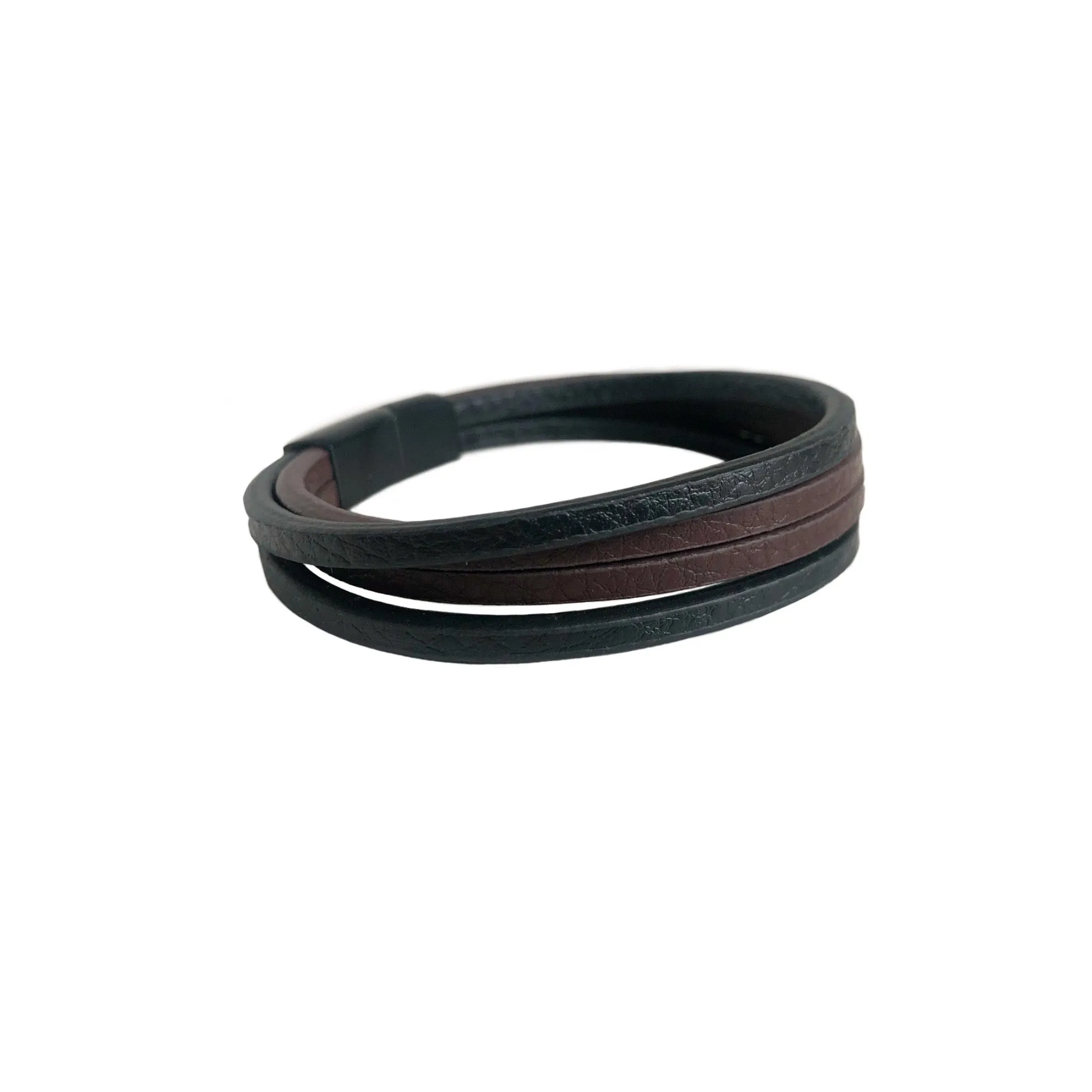 Leather Bracelet with Stacked Design