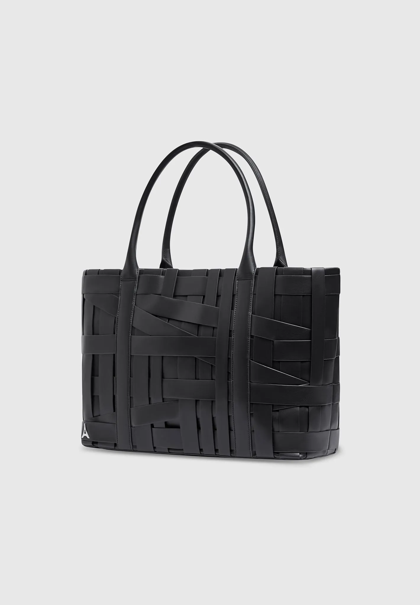 Leather Woven Tote Bag - Black