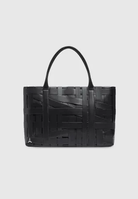 Leather Woven Tote Bag - Black