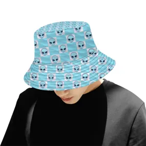 Light Blue Alien Checkered Print Bucket Hat | UV Reactive