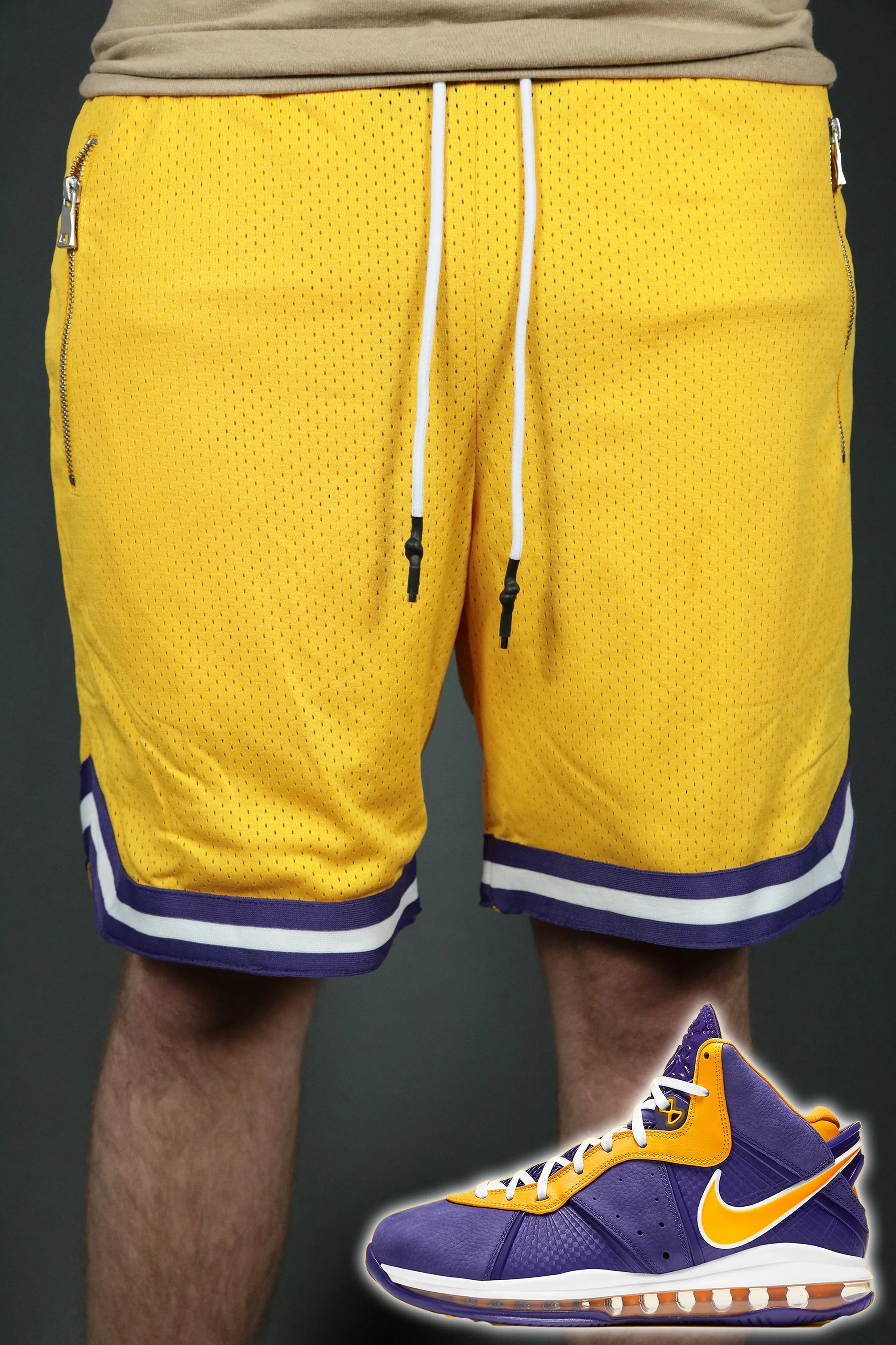 Los Angeles Yellow Men's Basketball Swingman Shorts with Zipper Pocket.