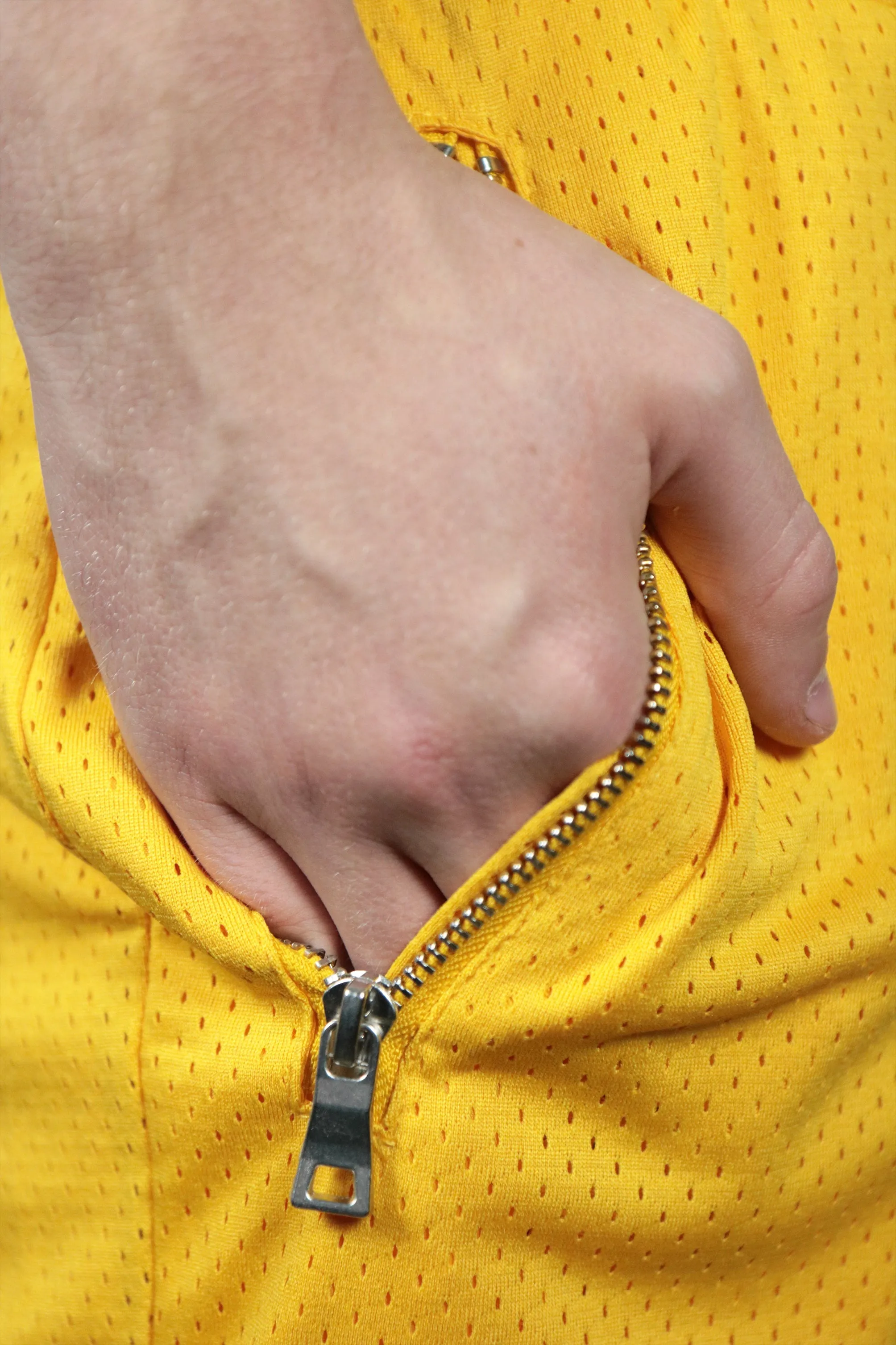 Los Angeles Yellow Men's Basketball Swingman Shorts with Zipper Pocket.