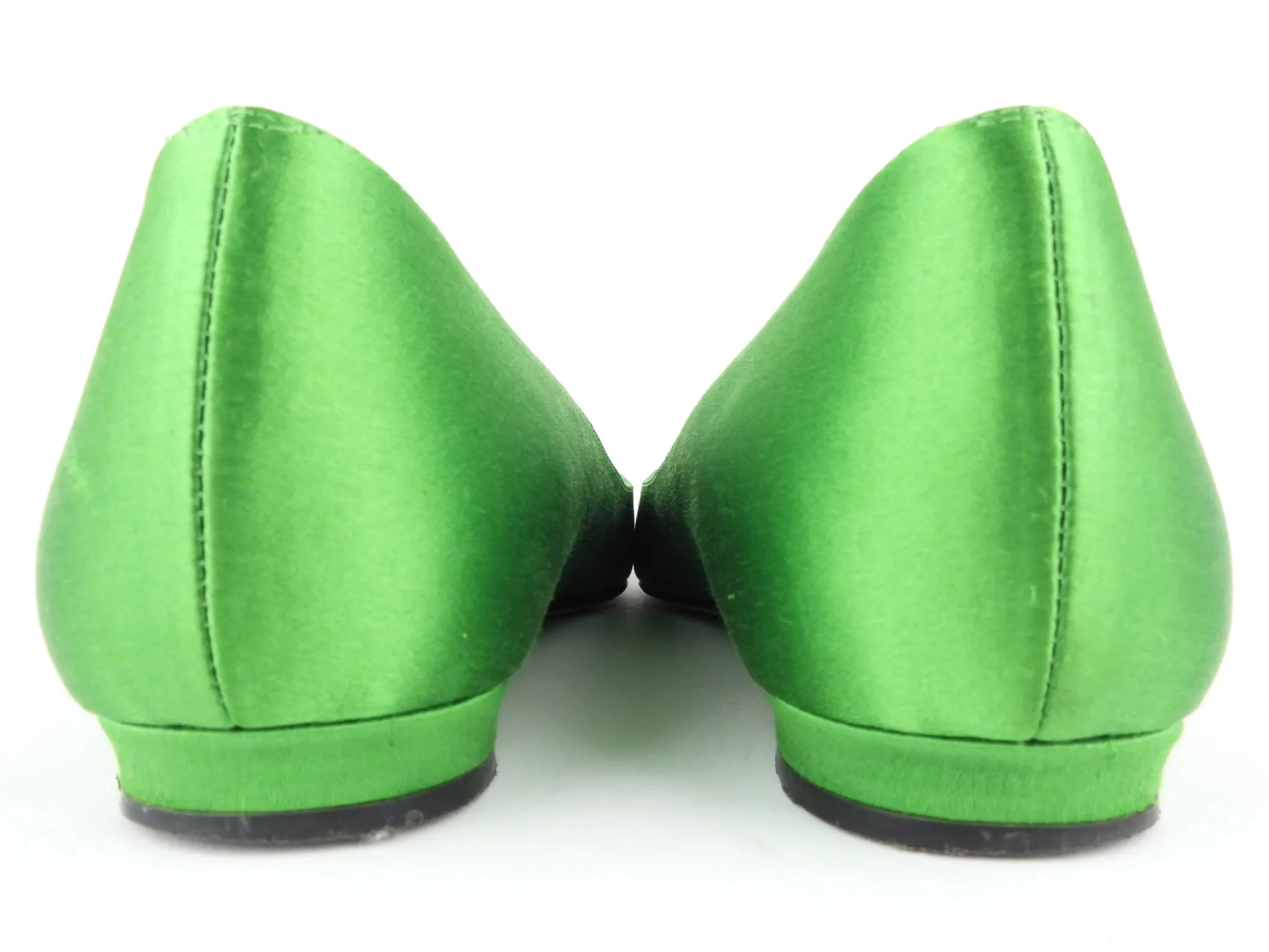 Manolo Blahnik Green Satin Crystal Ballet Flats - Size 35.5