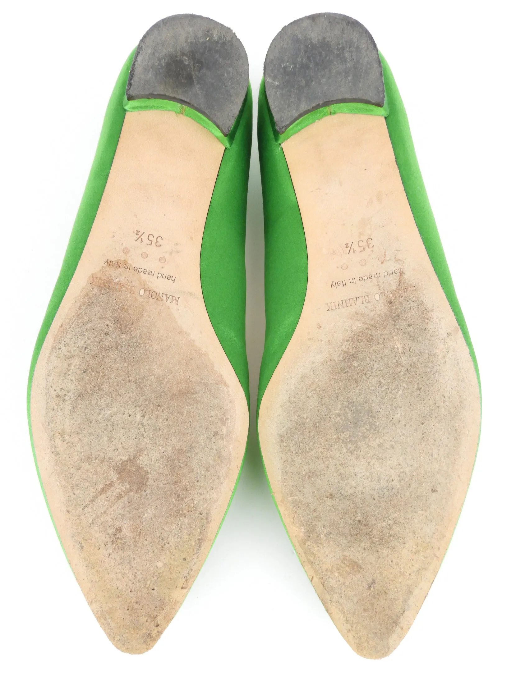 Manolo Blahnik Green Satin Crystal Ballet Flats - Size 35.5