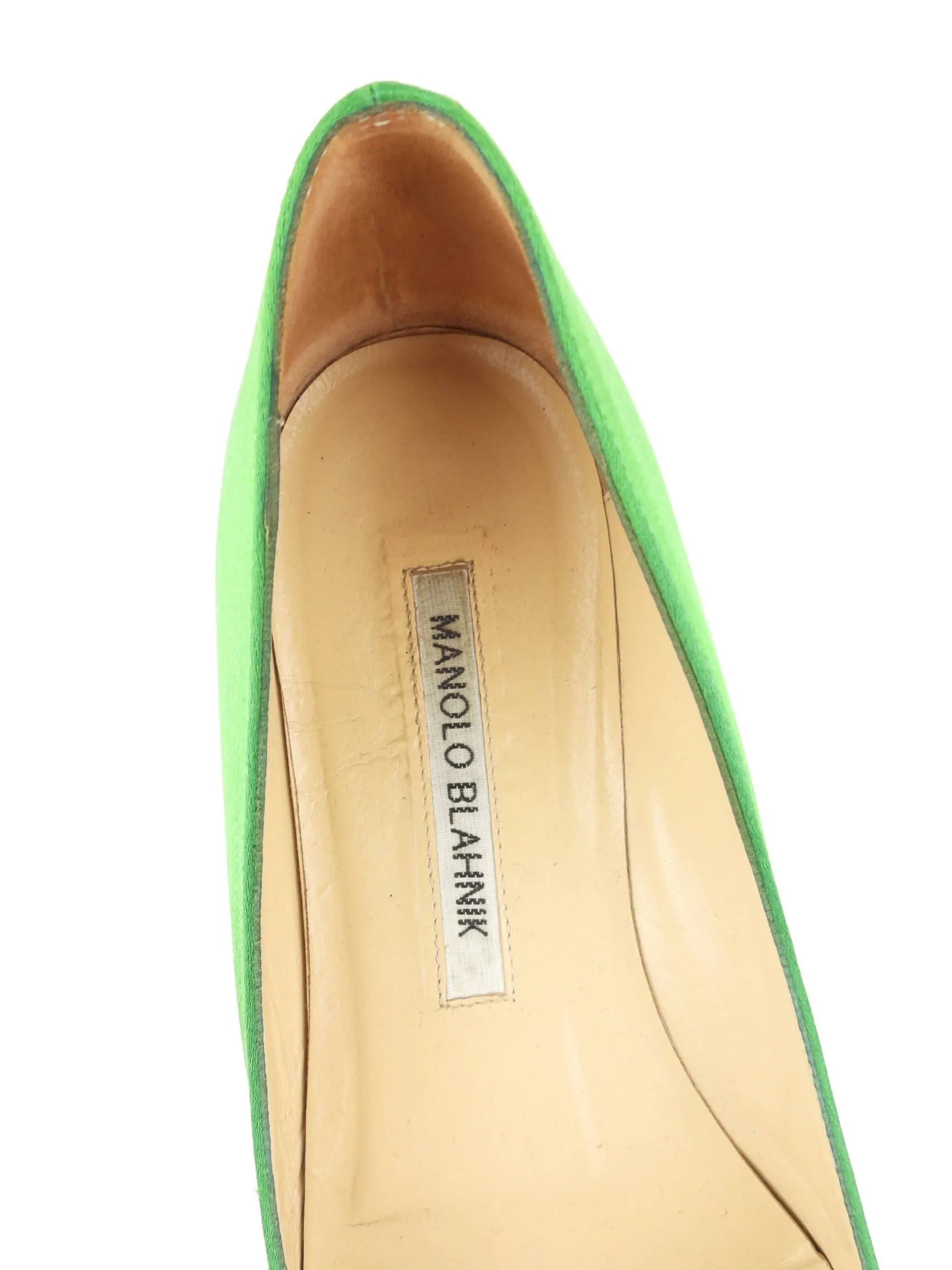 Manolo Blahnik Green Satin Crystal Ballet Flats - Size 35.5